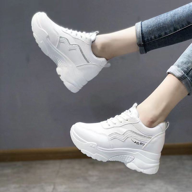 Inner Heightening Dad Shoes Women's Korean Version of Comfort 2025 Spring Autumn Platform Leather Sneakers