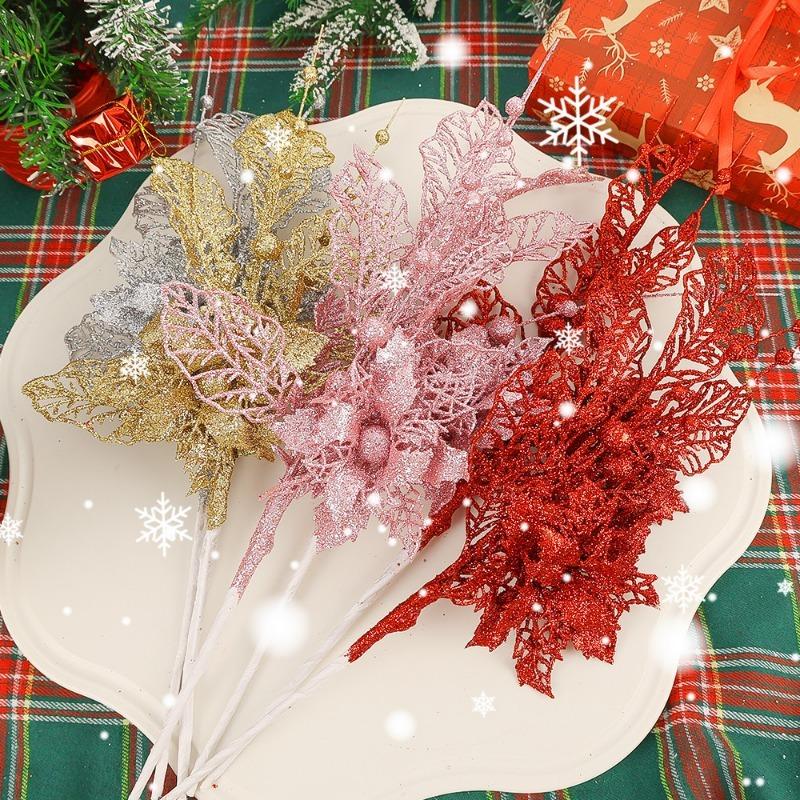 16.5in Navidad Christmas Tree Decoration Artificial Glitter Stems Xmas Tree Hanging with Flower Wreath Gift New Year Home Decor