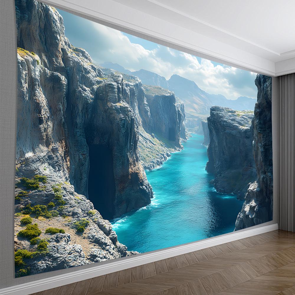 Coastal Fjord Theme Digital Printing Polyester Wall Hanging Tapestry Decorative Living Room Bedrooms Office Background Gift