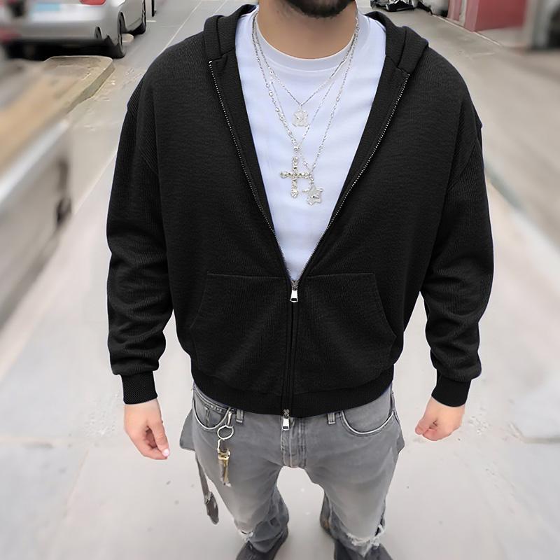 INCERUN Men Long Sleeve Zip-up Casual Hooded Rib Knitted Pullovers Sweatshirts