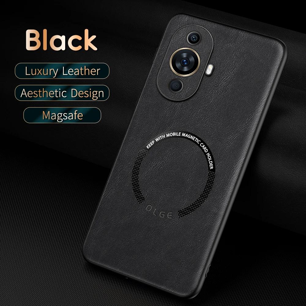 For Huawei Nova 11 11 Pro 11 Ultra Fine-Hole PU Cow Pattern Leather Outer Magnetic Ring Soft Edge Anti-Drop Phone Case