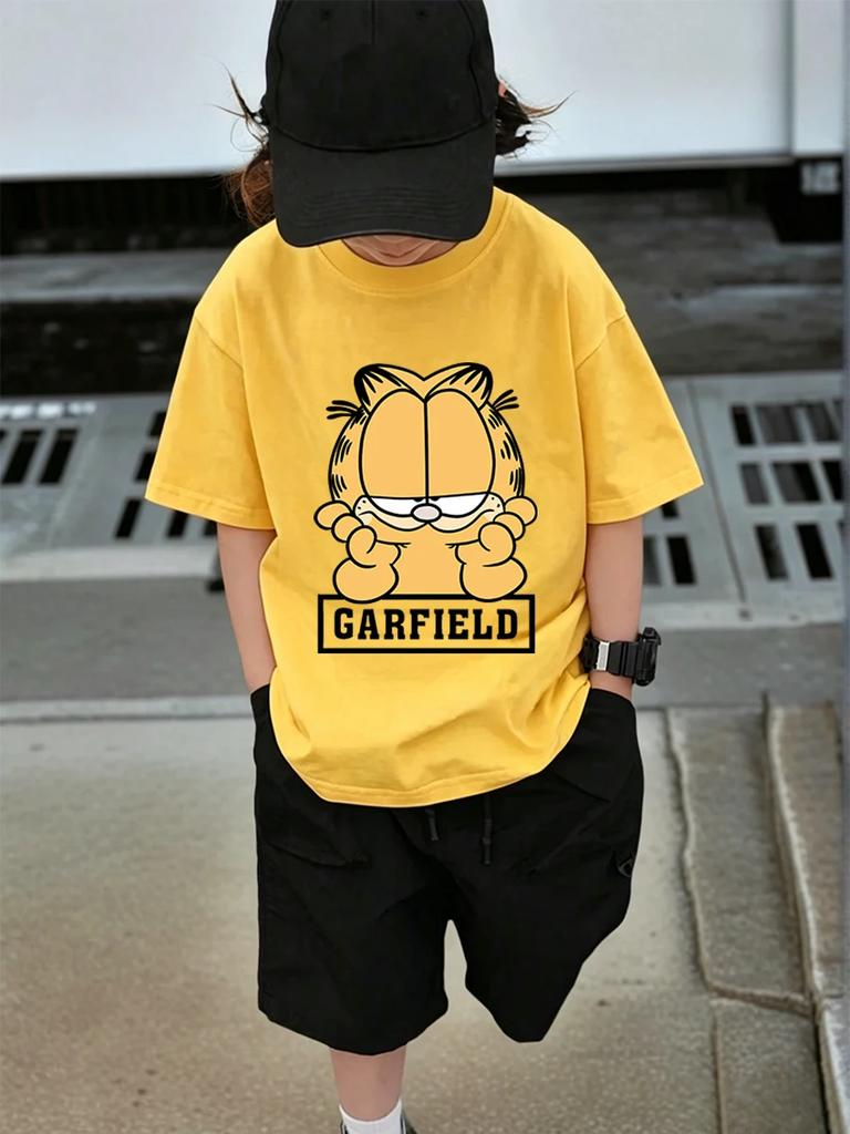 Nermal Garfield Short Sleeve T Shirt Children Summer Cute Crewneck Street Ages 3-14
