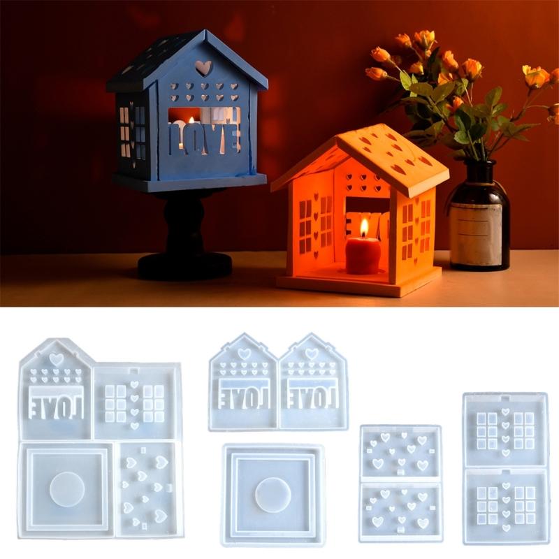 Valentins Day Silicone House Ornament Making Mold for Candle and Night Lights with Heart and House Designs