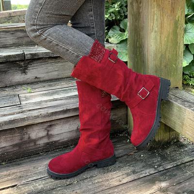Fashion Comemore Vintage Western Cowboylaarzen Dames Nieuw Suède Ronde Neus Dikke Hak Schoenen Retro Riemgesp Gestapelde Mid-kuit Botas