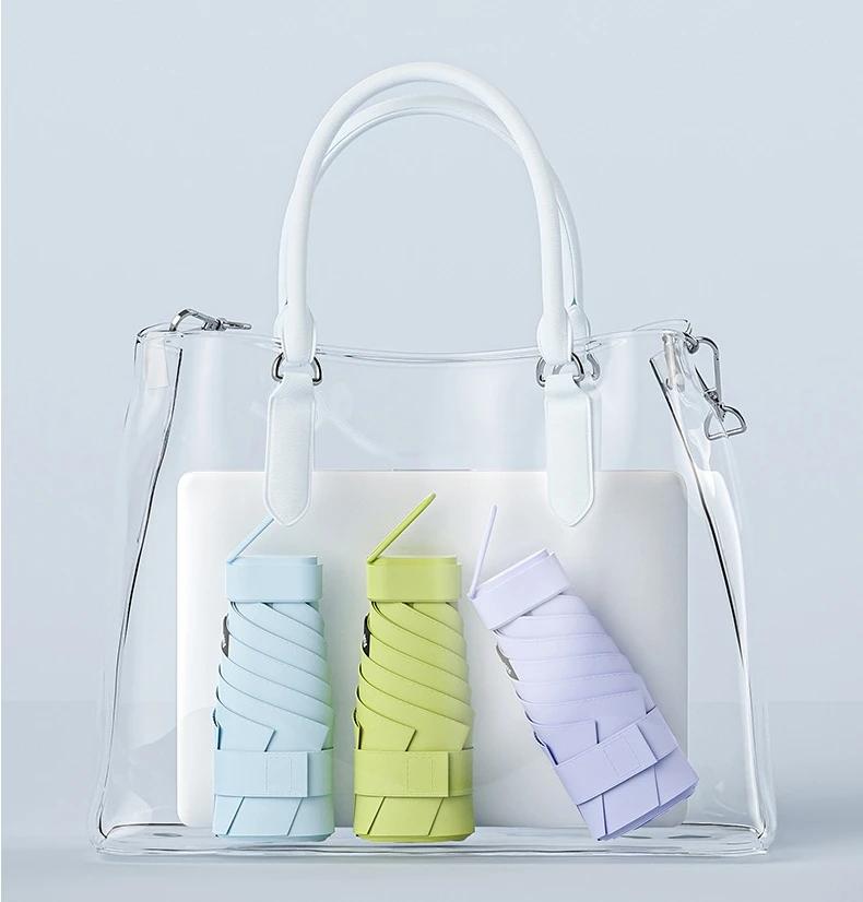 UPF50+ Mini Folding Umbrella Vinyl Sun Shade Umbrella Small Pocket Rain Travel Umbrella Ultraviolet Protection Capsule Parasol