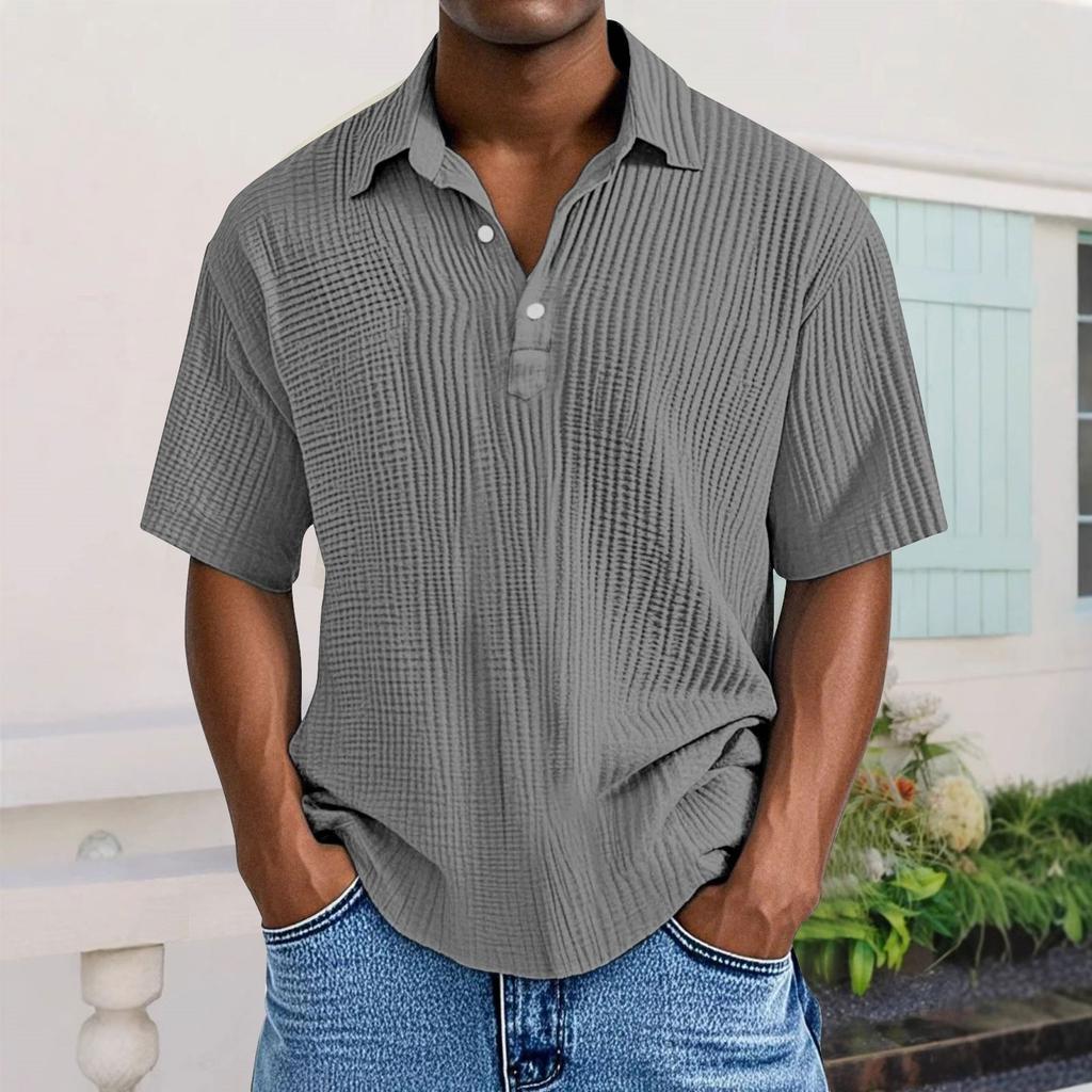 Men's Casual Short-Sleeve Shirt - Collared Button-Down Solid Color, Breathable & Versatile Stylish Top