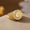 Vintage Inspired Moon and Star Inlaid Artificial Zirconia Ring, Fashionable Women's Wide Face Ring, Jewelry Gift
