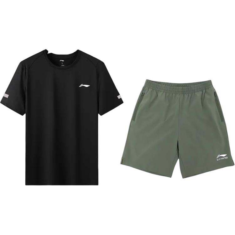 

Li-Ning Fashionable Breathable Comfortable Round Neck Pullover Short Sleeve T-Shirt Casual Sports Set Unisex Tops YTSU163-3+YKSV147-1 XXL