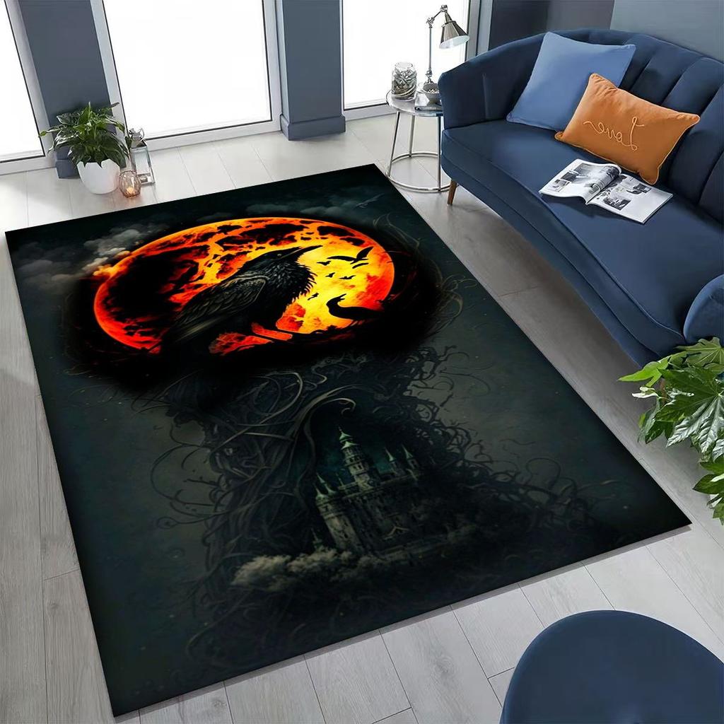 3D Norse Viking Oding Raven Crow Skull Huginn Muninn Rug for Bedroom Living Room Sofa Home Doormat Decor,kids Non-slip Floor Mat
