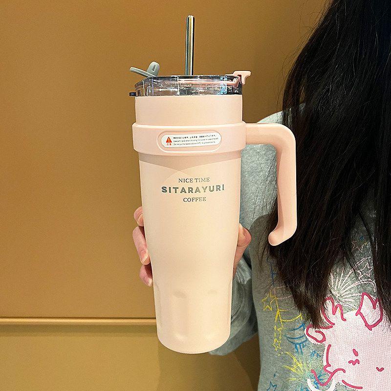 2025 New Model 304 Stainless Steel Ice Cup, High-Looking, Large-Capacity Thermos Cup, Home Office Straw Cup