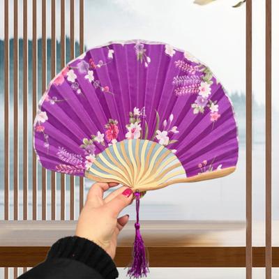 Muschelfächer, kein Grat, bruchsicher, Festival-Geschenk mit Quaste, dekorativer Vintage-Stil, Blumendruck, Kimono, japanischer Stil, Handfächer, Heimbedarf