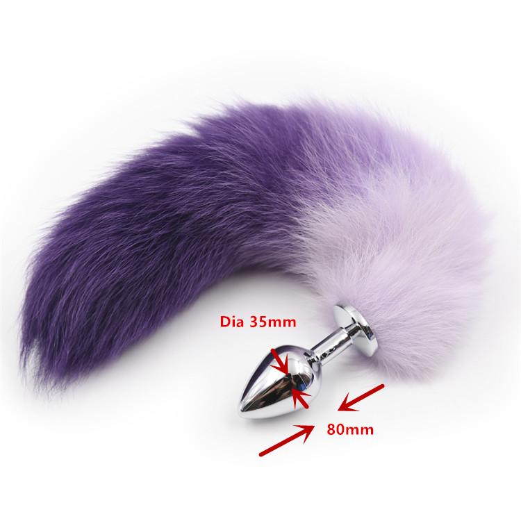 New White Pink Purple Color Fox Tail Small Medium Large Anal Plug Beads Metal Butt Plug Role Play Flirting Fetish Sex Toy Women
