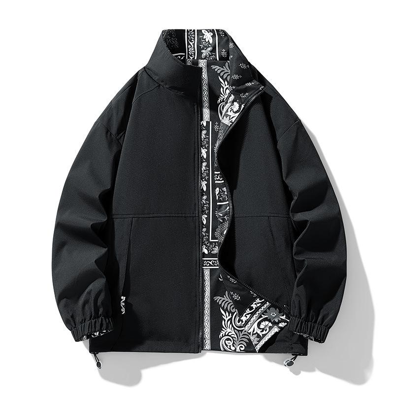 

Мужская куртка Двусторонняя мужская куртка Молодежная повседневная трендовая свободная мужская куртка с воротником-стойкой 8XL чёрный