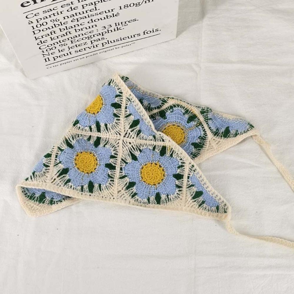 Flower Triangular HairScarf Knitted Small Square Scarf Ins Women's Headscarf  for Autumn