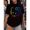 Women's Cute Anime Printed Loose-fit Short-sleeve Crew Neck Top, Summer Beach Wear and Daily Casual Wear