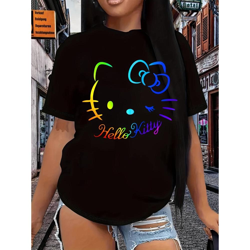 

Women s cute anime printed loose-fit short-sleeve crew neck top, summer beach wear and daily casual wear XXS