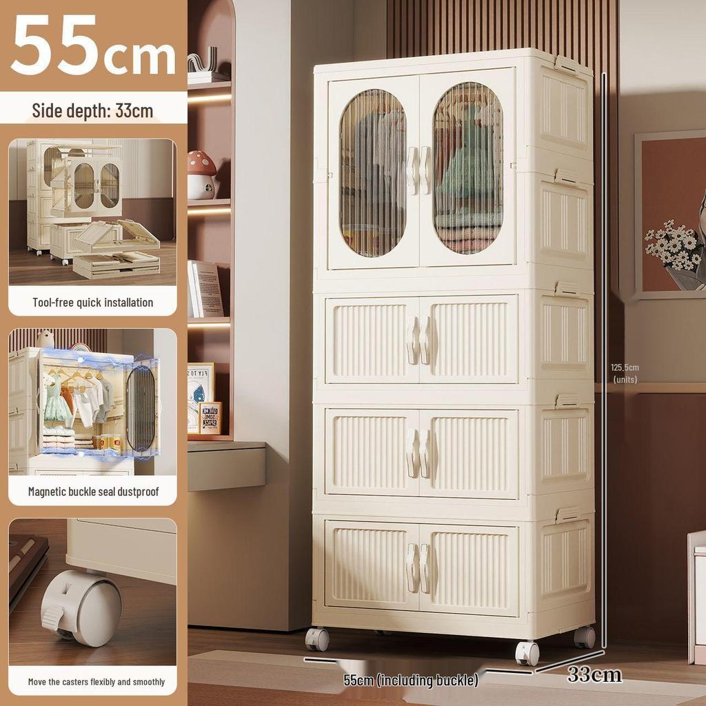 Kids' Multi-layer Plastic Wardrobe with Wheels | Folding Storage Cabinet for Baby Clothes