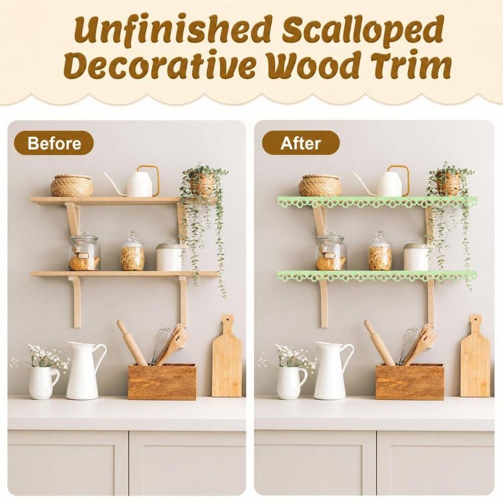 5pcs Stainable Decorative Wood Trim Paintable Scalloped Edge Wood Molding Home Wall Decoration