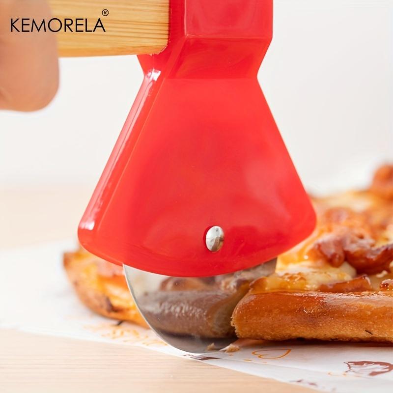 Stainless Steel Pizza Cutter with Wooden Handle Ax Knife Type Pastry Roller Single Wheel Scissor Design Kitchen Tool