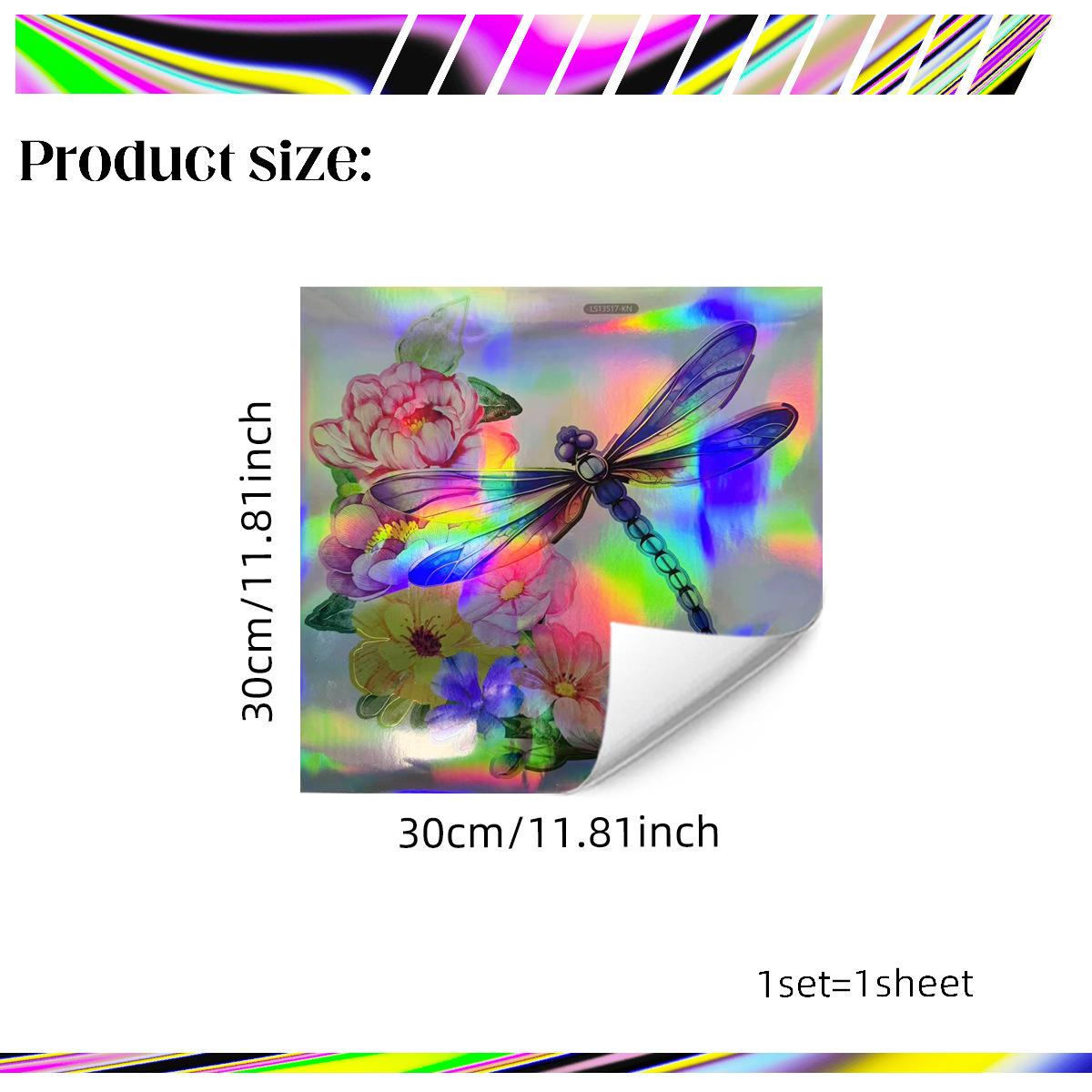 

Ls13517 Laser Material Gradual Change Colorful Flower Dragonfly Wall Sticker Viewing Angle Different Pattern Color
