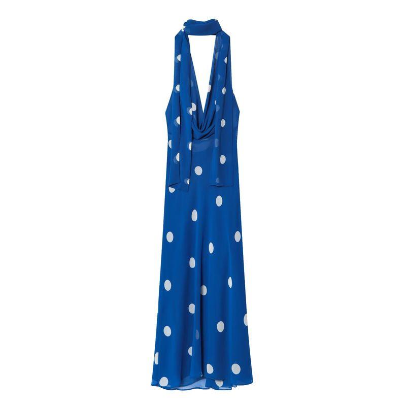 

Araltay New Arrival Fashion Style Women s Clothing Fashion All-Match Casual Polka Dot Print Midi Skirt Dress 8410430 Blue L