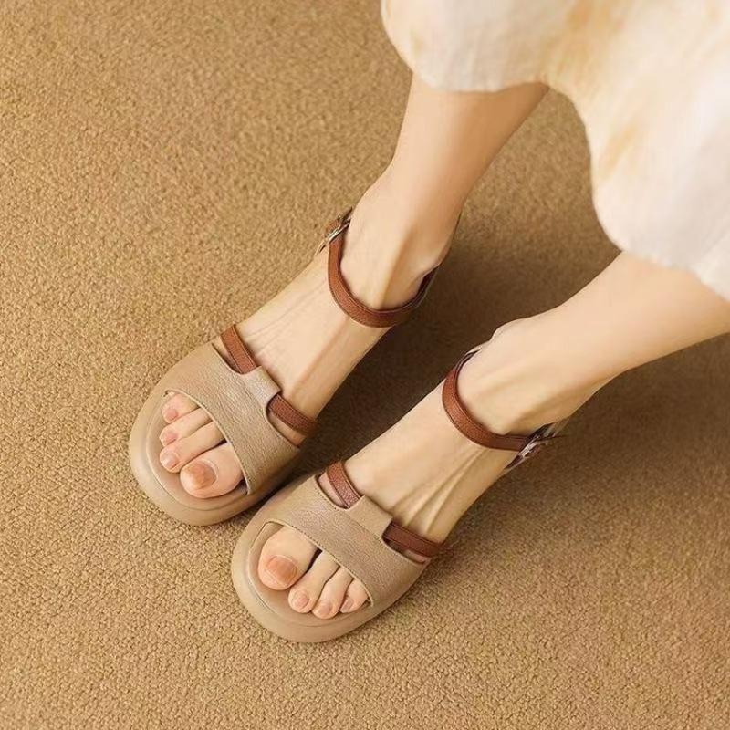 Sandali Donna Slip-on Monopezzo con Tacco Largo, Scarpe Retro a Suola Morbida, Scarpe da Spiaggia