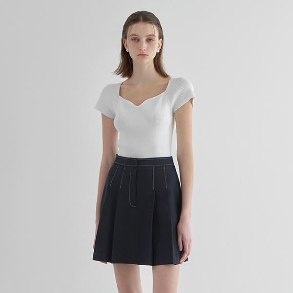 Atelier Nine Greta Contrast Stitch Pleated Skirt (Sk-4771)
