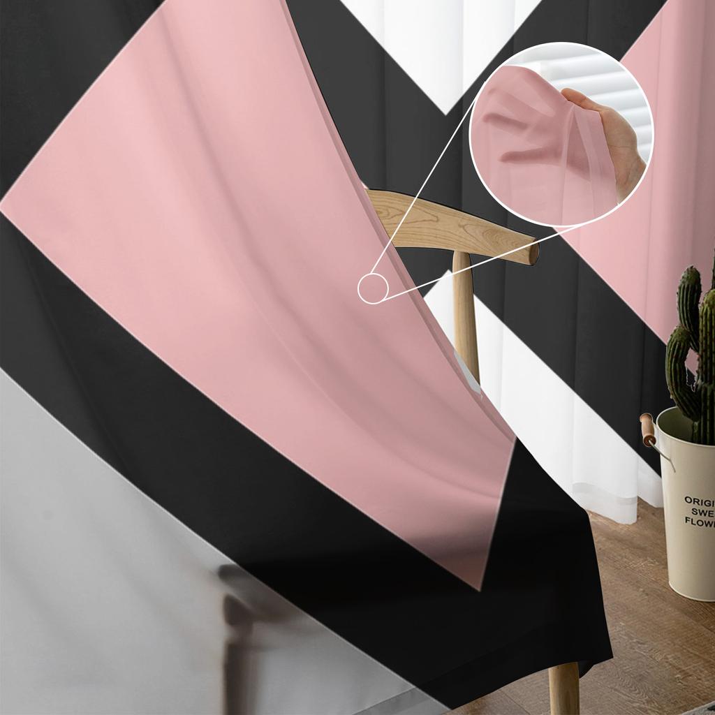Pink Black Ash Geometric Square Voile Sheer Curtains Living Room Window Chiffon Tulle Curtain Kitchen Bedroom Drapes Home Decor