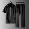 Men's Short Sleeve+sports Trousers 2-piece Loose Sport Suit Lightweight Breathable Hooded Short Sleeve Suit