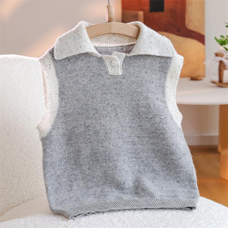 

Children s Knitted Wool Vest - Sleeveless Sweater for Boys and Girls 140 cm серый