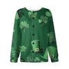Women's Stylish St. Patrick Print Long Sleeve  Fleece Cardigan Button Jacket