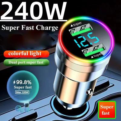 2 Port Super Fast USB Car Charger for iPhone 14 Pro Max 13 Oneplus Huawei OPPO Samsung Xiaomi 240W Quick Charging Loader Adapter