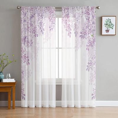 Planta videira flor roxa cortinas transparentes sala de estar janela tule para quarto cozinha decoração casa voile