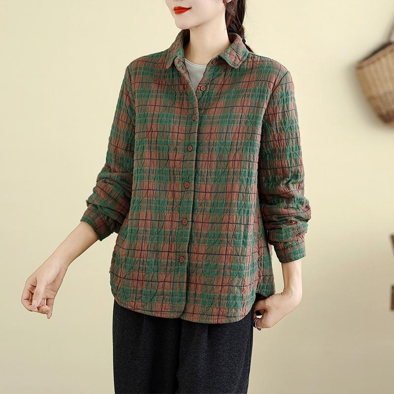 2025 Şık Kapitone Ekose Pamuklu Ceket Gömlek - Kışlık Günlük Yaka Tasarım