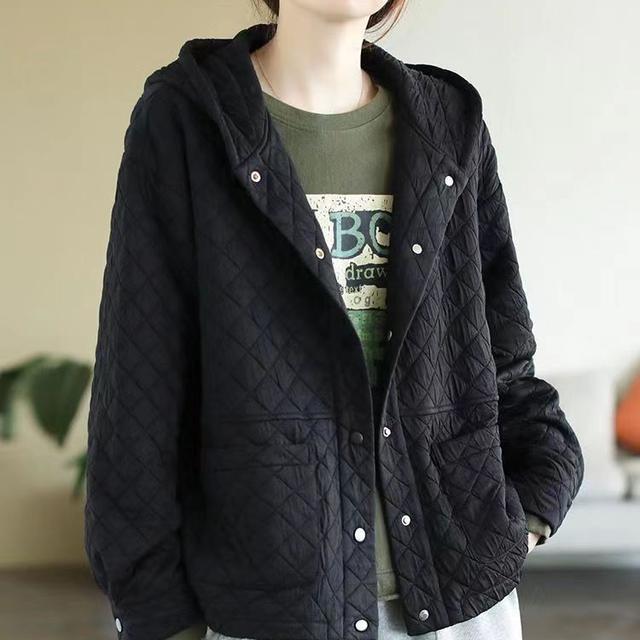 Women's Autumn Winter Loose Thickened Warm Jacket of Medium Length with Long Sleeves and Hood Temperament Jacket