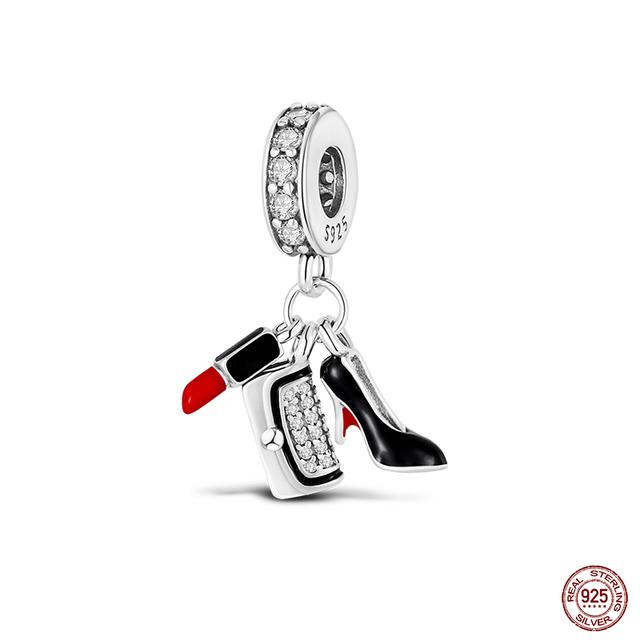 New 925 Sterling Silver Red Color Series Heart Shape Charms Beads Lucky Jewelry Gifts