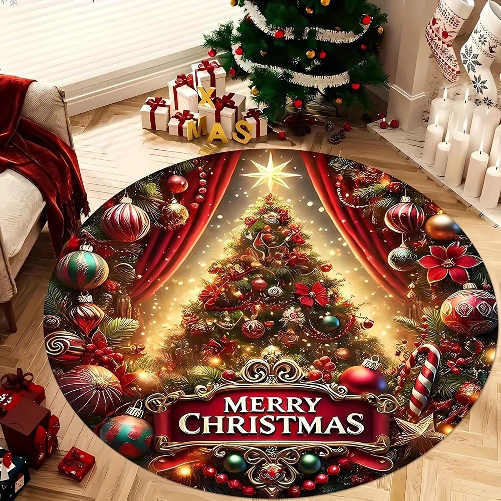 Christmas Round Rug  Decorate Your Home with Magical Christmas Tree and Santa Claus Designs  Bedroom Rug  New Year's Home Decor