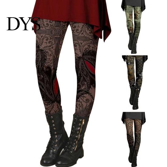 Ultra-soft Leggings Women Skinny Pants Autumn Winter Vintage Ethnic Style Flower Print Super Stretchy Fit Trousers Stretch Slim High Waist Ladies Long