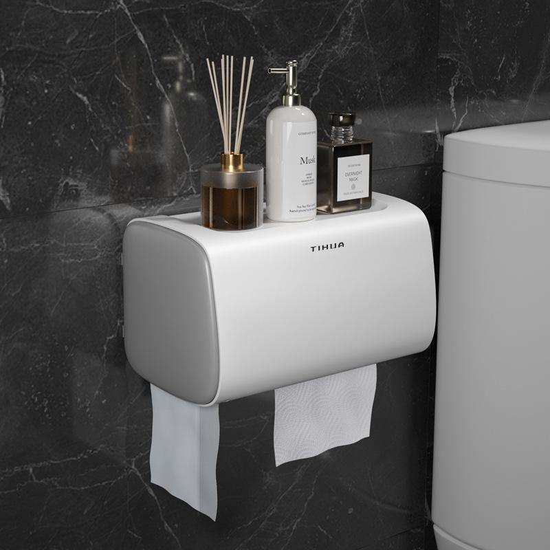 

Полиця для зберігання коробок з паперовими рушниками, без свердління, туалет, ванна кімната, рулон паперу, паперова трубка, водонепроникна коробка для паперових рушників сірий колір