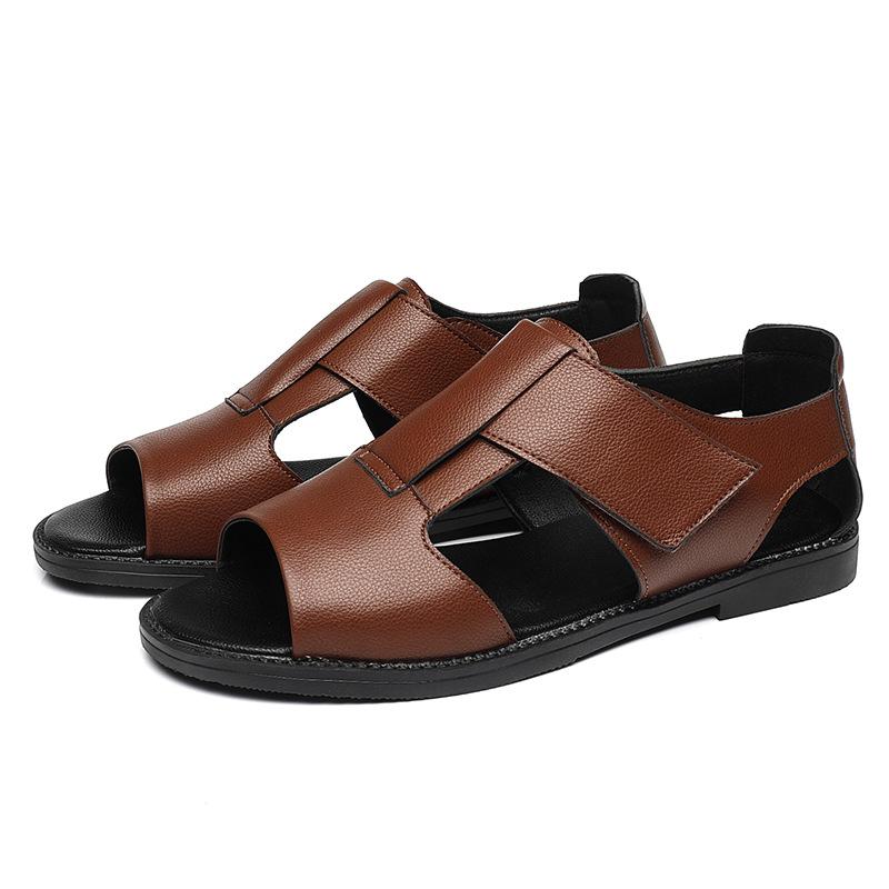 Men's Roman sandals 2025 new summer open-toed breathable cowhide casual Vietnamese slippers outdoor beach shoes size 47