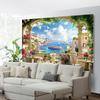 1 2D Chic Italian Garden Terrace and Mediterranean Bay Landscape Banner - Multiple Sizes To Choose from