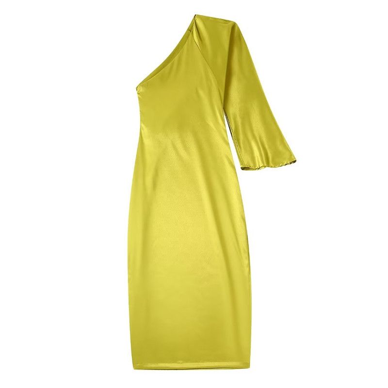 Ur European and American Style Asymmetric Silk Satin Texture Dress