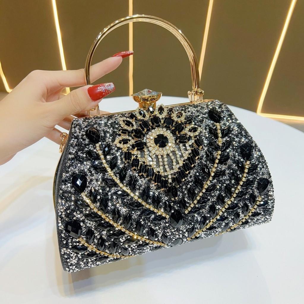 Modern Polyester Womens Clutch Bag For Evening Events With Rhinestone Decor And Lock Closure