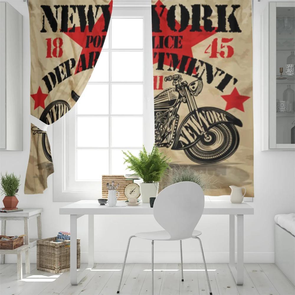 2 Panels Vintage Motorcycle Print Curtains for Bedroom Living Room Floor-to-ceiling Window Kitchen Blinds Cortinas Grommet Top