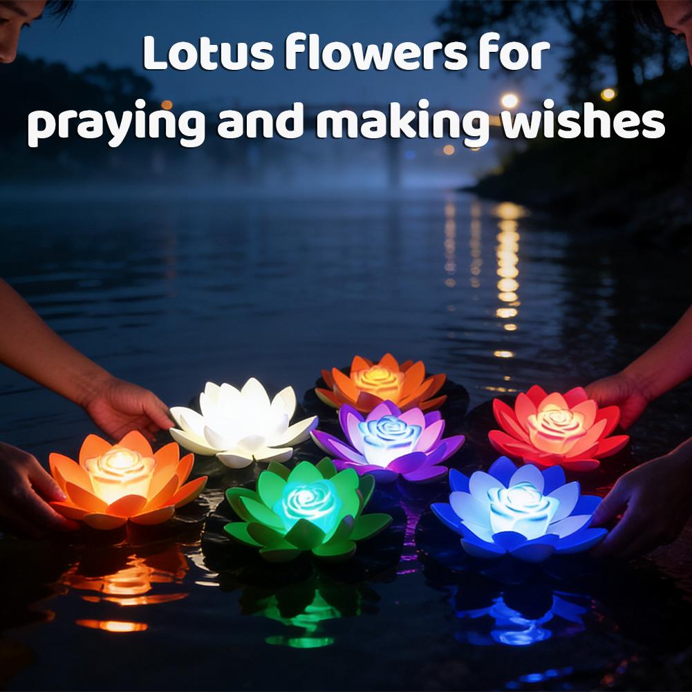 18cm LED Waterproof Floating Wishing Lotus Light Artificial Flower Floating Fake Lotus Plant Water Lily Micro Landscape Decor