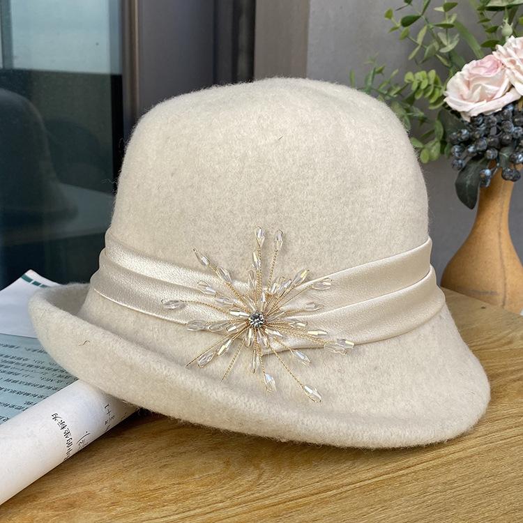 

Curled Fashion Versatile Bucket Hat Women S Elegant Diamond Buckle Decorative Wool Knitted Basin Hat Autumn And Winter Warm French Top Hat One size fits all молоко, білий колір