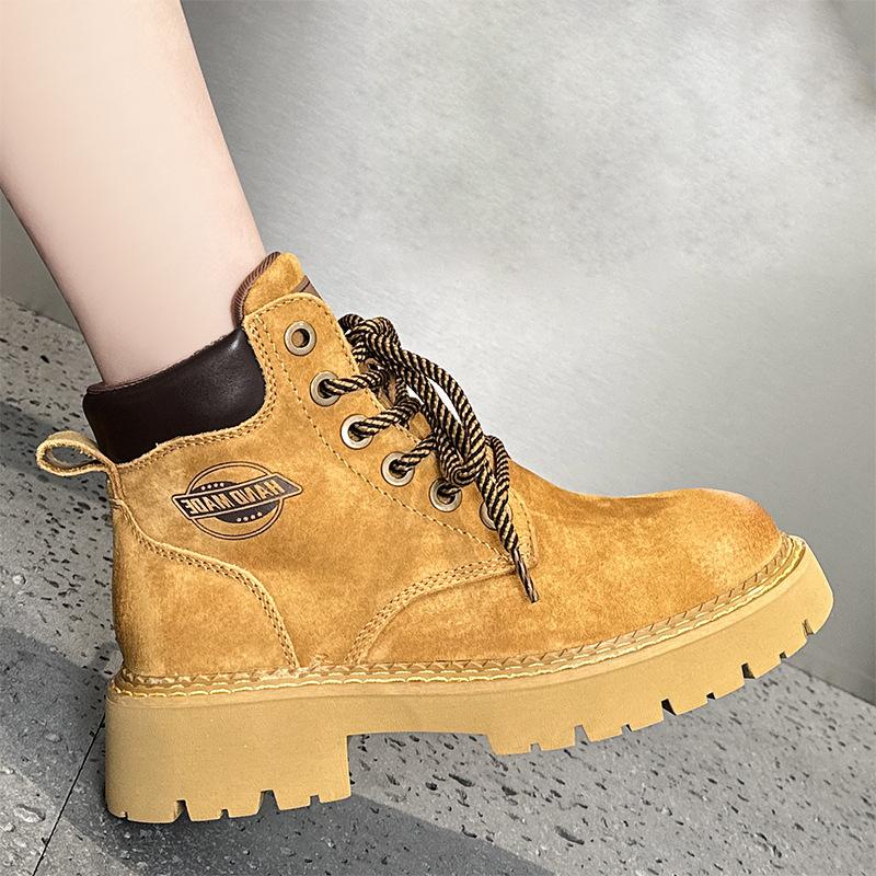 2025 new inner heightening Martin boots outdoor mountaineering retro velvet thermal tooling short boots British rhubarb boots