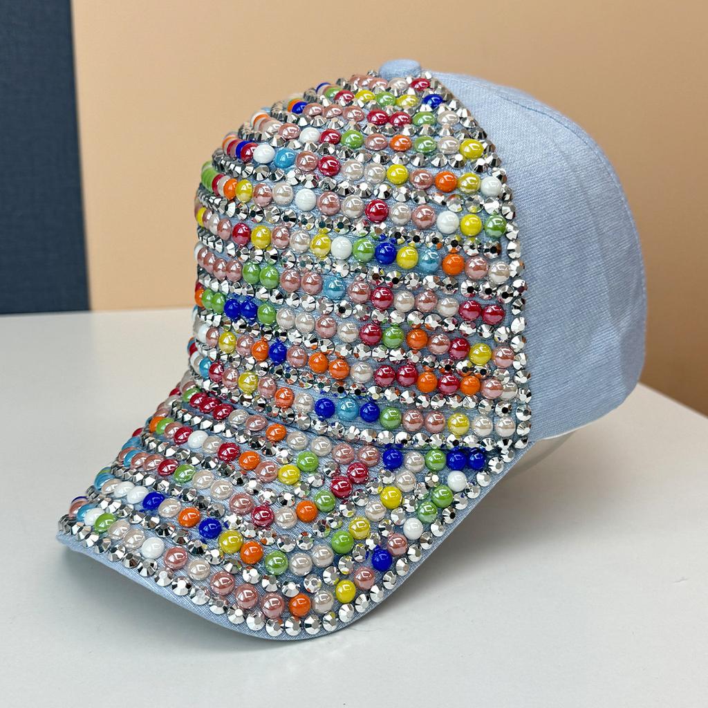 Hat Women's Color Semicircular Pearl Personality Baseball Cap Wind Heavy Industry Rhinestone Fashion Outdoor Shade Cap