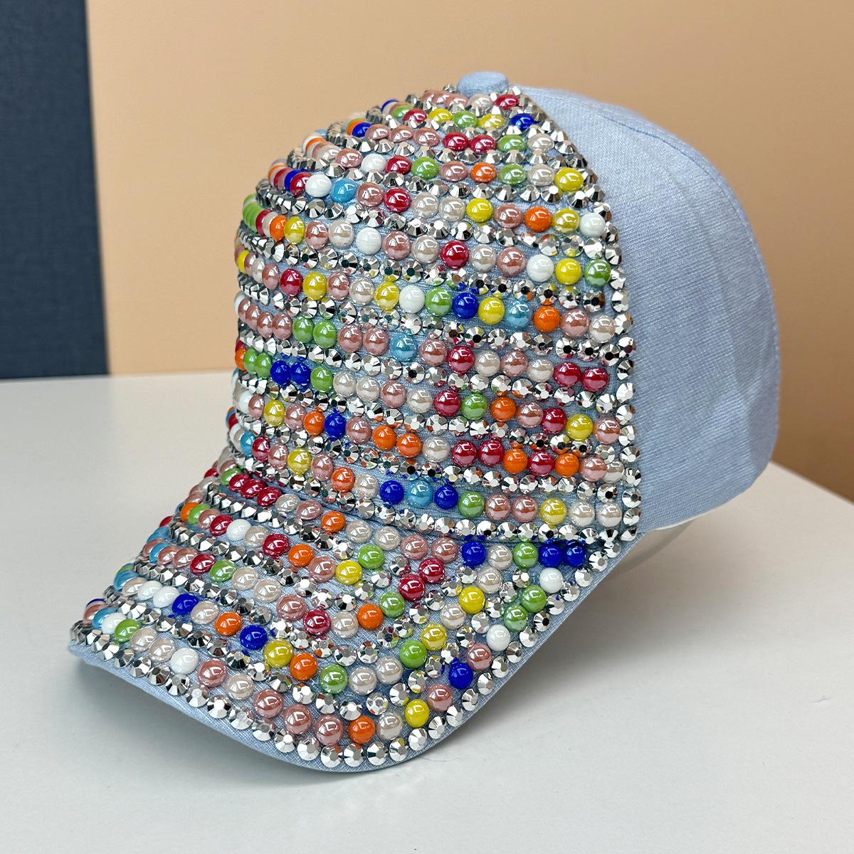 

Шляпа Женская Цвет Полукруглая Жемчужная Индивидуальность Бейсболка Ветер Тяжелая Промышленность Стразы Мода Уличная Солнцезащитная Кепка Adjustable