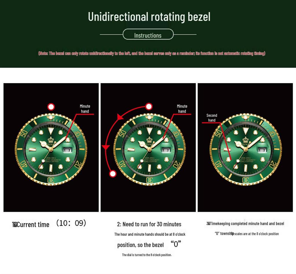 მამაკაცის მწვანე Submariner Date უჟანგავი ფოლადის საათი – მაღალი კლასის მინიმალისტური, წყალგაუმტარი, მბრუნავი ბეზელი, სტუდენტური სპორტული დიზაინი